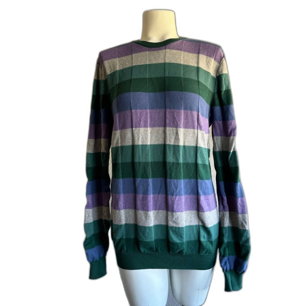 Vintage Castri Men’s Italian Sweater Cotton Striped Green Purple M - Picture 2 of 10